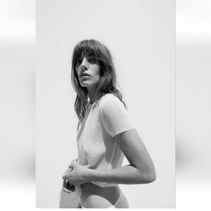 Zara White Knit Short Sleeve Top